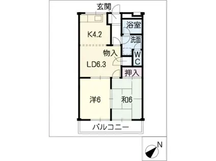 ロイヤルハイツII(2DK/2階)の間取り写真