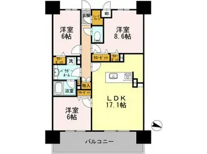 ロイヤルパークスERささしま イースト(3LDK/9階)の間取り写真