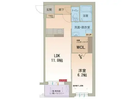 ハートフル インフィニティ(1LDK/2階)の間取り写真