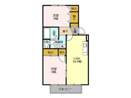 ホープシティB(2LDK/2階)の間取り写真