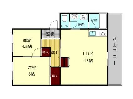 フラワリータウン生駒A棟(2LDK/1階)の間取り写真