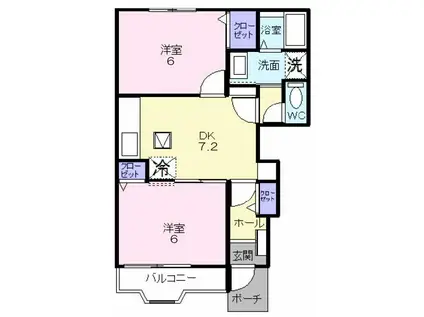 ヴィラハピネス II(2DK/1階)の間取り写真