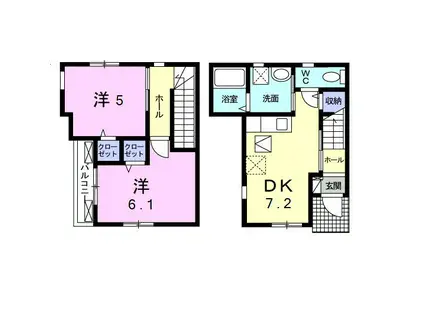 サフィール(2DK/1階)の間取り写真