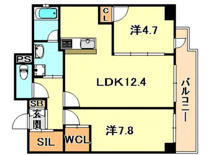 グランティーク下沢通(2LDK/7階)の間取り写真