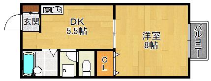 ハイツ大与(1DK/1階)の間取り写真