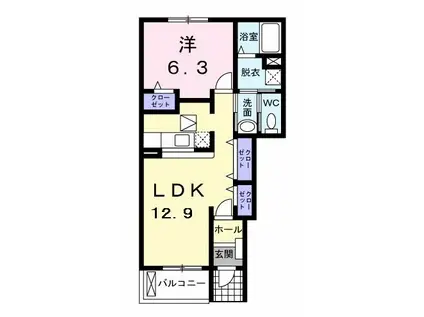 アヴニール XII(1LDK/1階)の間取り写真