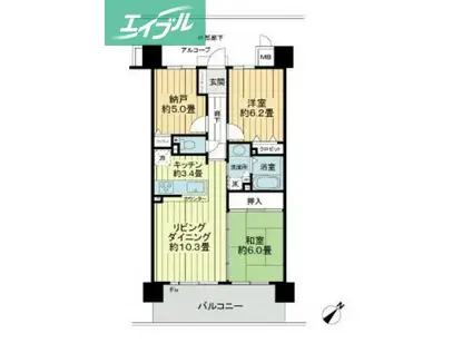サーパス医大南(3LDK/8階)の間取り写真