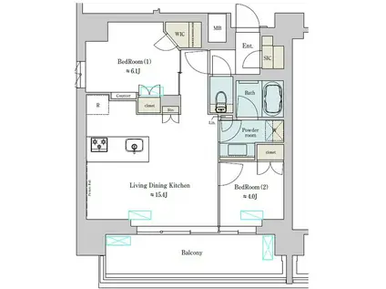 BRILLIA IST 上野稲荷町(2LDK/13階)の間取り写真