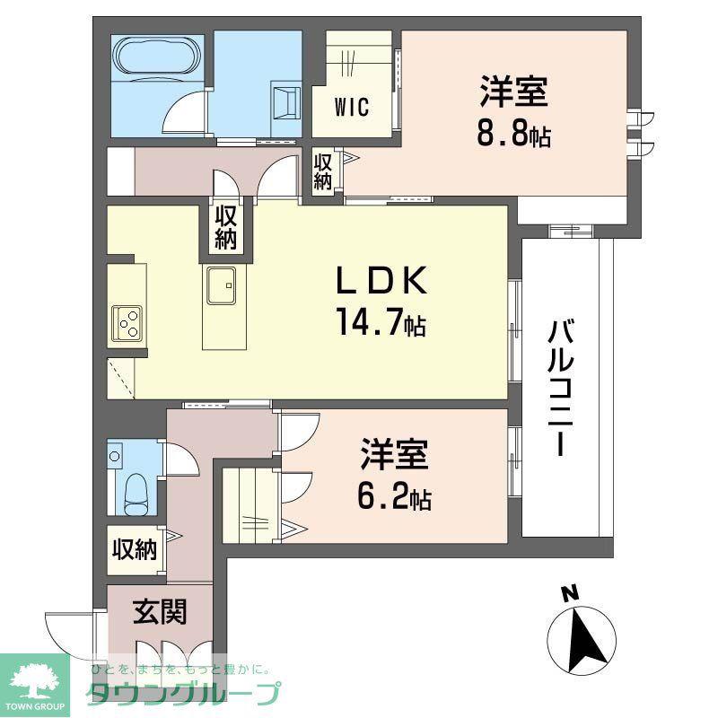ウィズプラス大船(2LDK/1階)の間取り写真