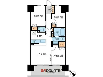 BLESS宮崎台(3LDK/12階)の間取り写真