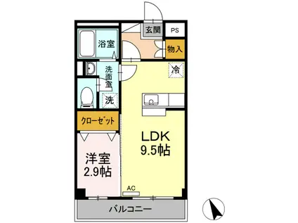 グランドゥール渡(1LDK/1階)の間取り写真