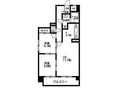 リリーマンション2(2LDK/1階)の間取り写真