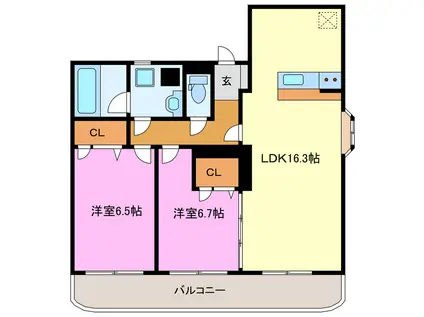 叶音IIウエスト(2LDK/2階)の間取り写真