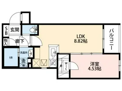 エクシア別府(1LDK/4階)の間取り写真