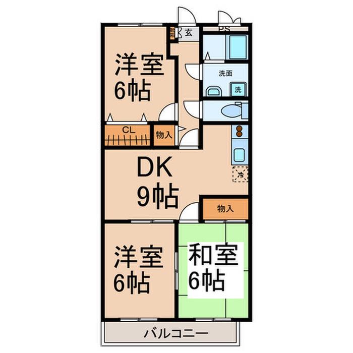 シモーヌ・ヴィーユA棟(3DK/2階)の間取り写真