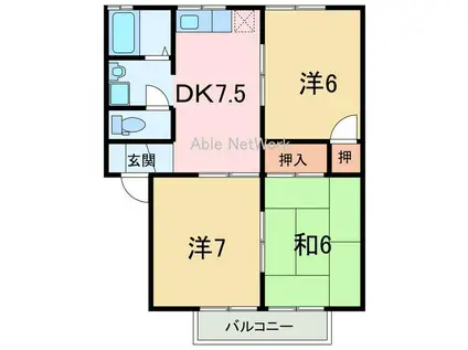 アウラスイートピーA棟(3DK/2階)の間取り写真