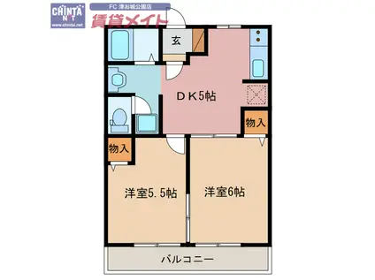 アンシャンテ(2DK/2階)の間取り写真