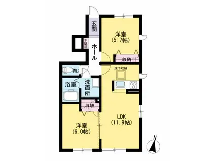 ヴィラ ウィステリア小ケ倉 E棟 (2LDK/1階)の間取り写真