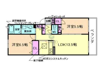 シャーメゾン原田元町(2LDK/2階)の間取り写真