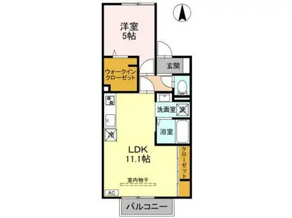 セジュール山室中部(1LDK/2階)の間取り写真
