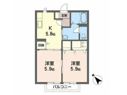 メゾン・グリシーヌA(2K/2階)の間取り写真