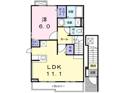 ノーブル 川内 III番館(1LDK/2階)の間取り写真