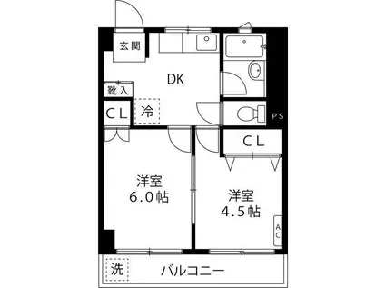 日新マンション(2DK/4階)の間取り写真