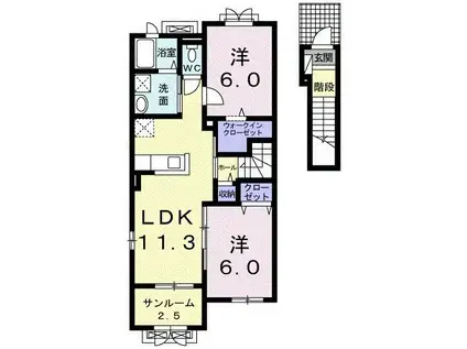 カミュンヌB(2LDK/2階)の間取り写真