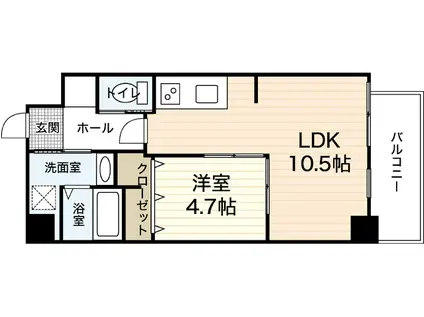 ASTER中広(1LDK/4階)の間取り写真
