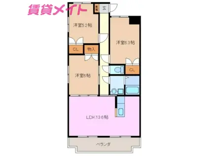 ＪＲ関西本線 井田川駅 徒歩40分 3階建 築23年(3LDK/1階)の間取り写真