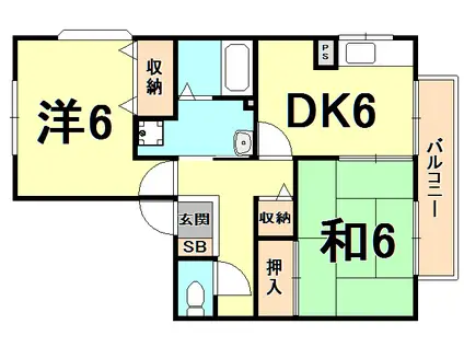 レバント夙川(2DK/2階)の間取り写真