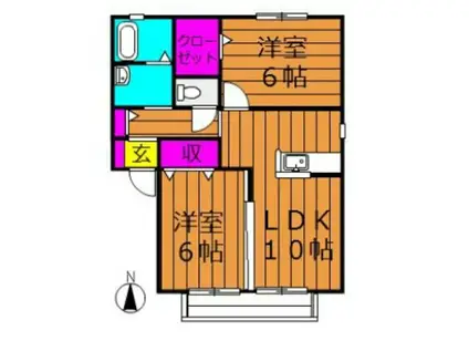 エバーグリーンオークB棟(2LDK/1階)の間取り写真