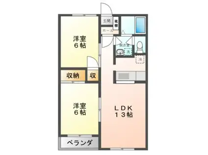 Mハイツ寿2(2LDK/2階)の間取り写真
