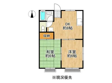 コスモハイツB(2DK/2階)の間取り写真