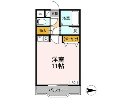 クリスタル甲府善光寺(ワンルーム/2階)の間取り写真