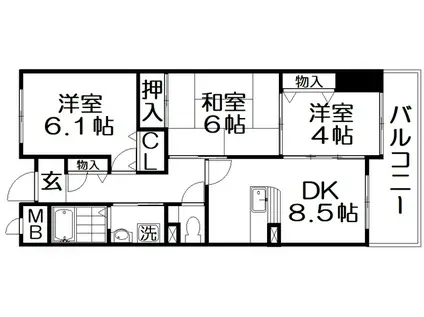香里プラザVI(3DK/4階)の間取り写真