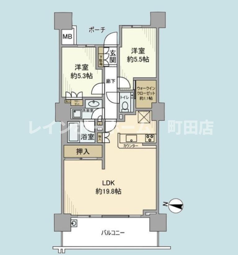 パークスクエア相模大野タワーアンドレジデンス(2LDK/3階)の間取り写真