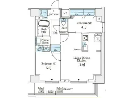 ジオエント新町(2LDK/13階)の間取り写真