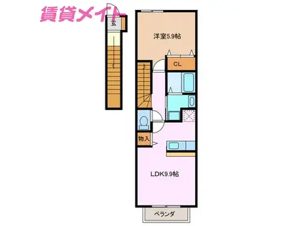 シエン フルール C(2LDK/2階)の間取り写真