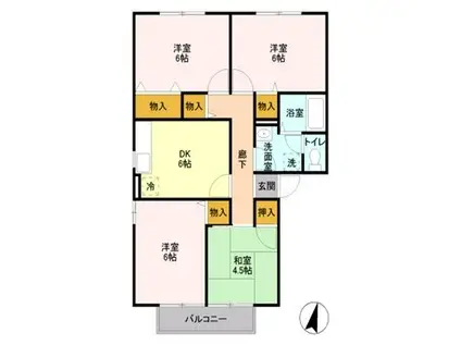 ディアコートB(4DK/1階)の間取り写真