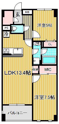 レジディア武蔵小杉(2LDK/2階)の間取り写真
