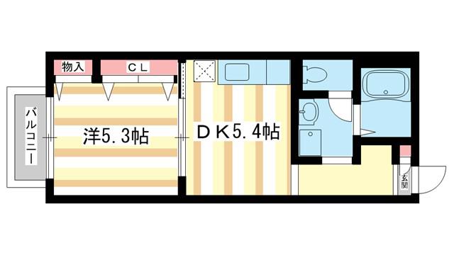 ドミール佐保台(1DK/1階)の間取り写真