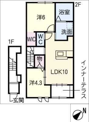 CASA CALMA(2LDK/2階)の間取り写真