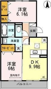 モンシャトー岐南(2DK/1階)の間取り写真