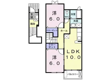 ドリームドームC(2LDK/2階)の間取り写真