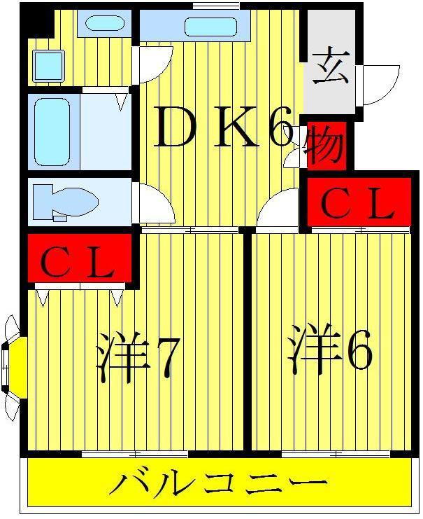 マーヴェラスマンション(2DK/1階)の間取り写真