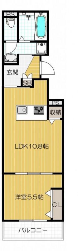 カーサカルド(1LDK/3階)の間取り写真