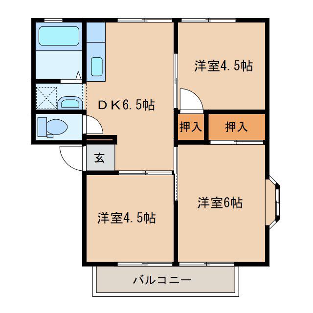 サンライフナカネ(3DK/2階)の間取り写真