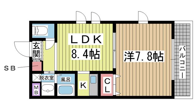 夢野町レジデンス(1LDK/1階)の間取り写真