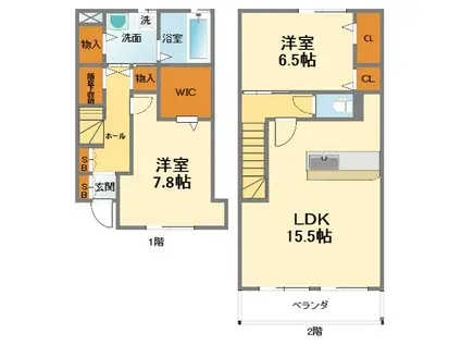 YUSEI RESIDENCE 甲子園I(2LDK/1階)の間取り写真